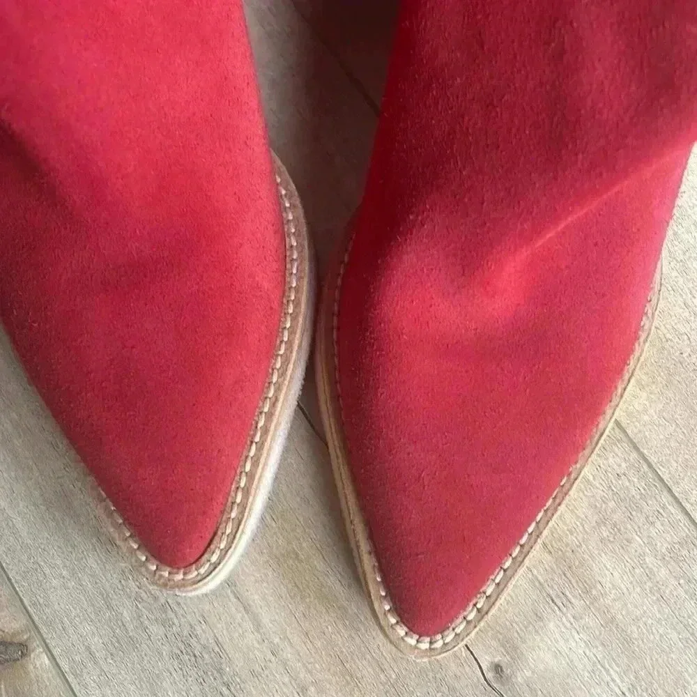 PALOMA BARCELO Serafine Over-the-Knee Red Pointy Suede Wedge Boots Sz 36(5.5)